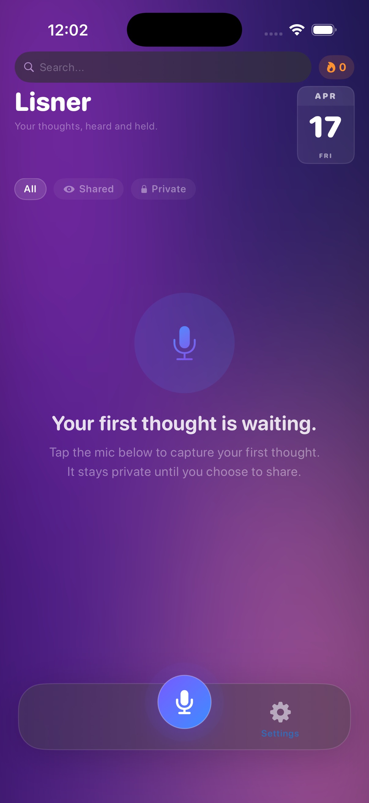 Lisner app capture screen — tap to speak